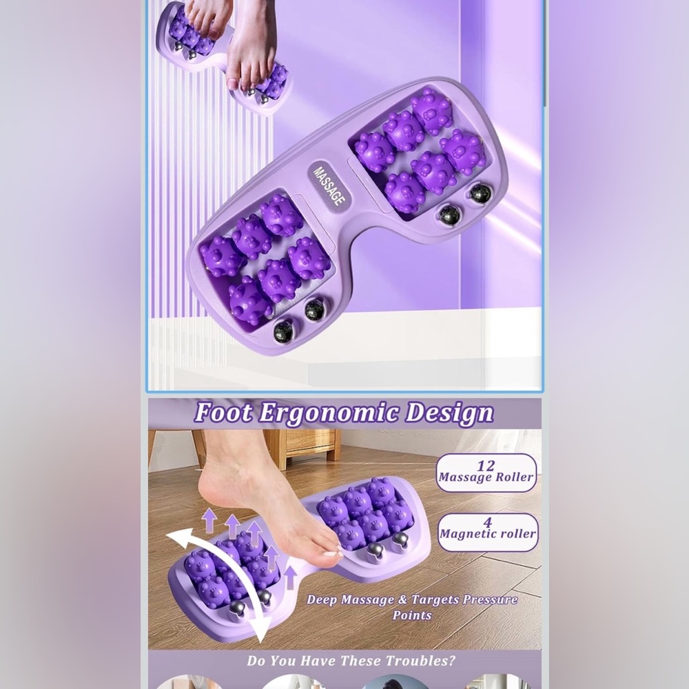 Portable Double Foot Massage Roller Color Purple new in box